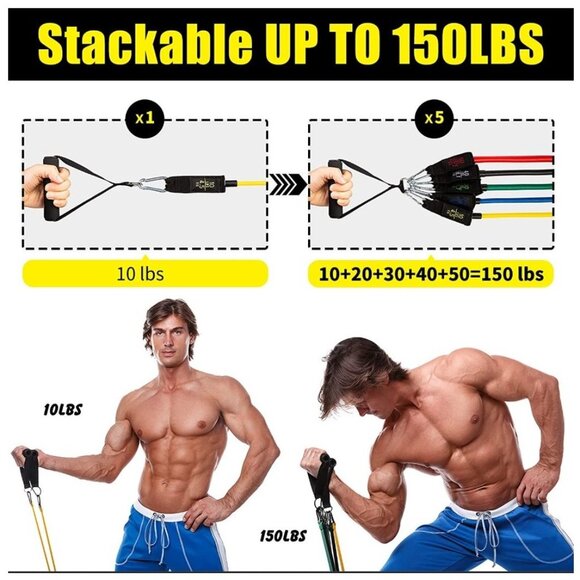 NEW Resistance Training Bands 11 Piece Set Home Workout Physical Therapy Yoga Pi - Picture 8 of 16